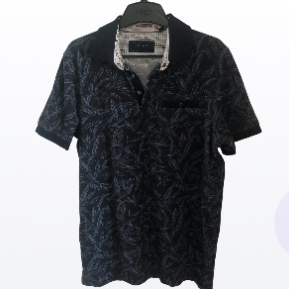 Ted Baker 3 Blue Polo Shirt with Relaxed Fit and Botanical Eclectic Grandpa